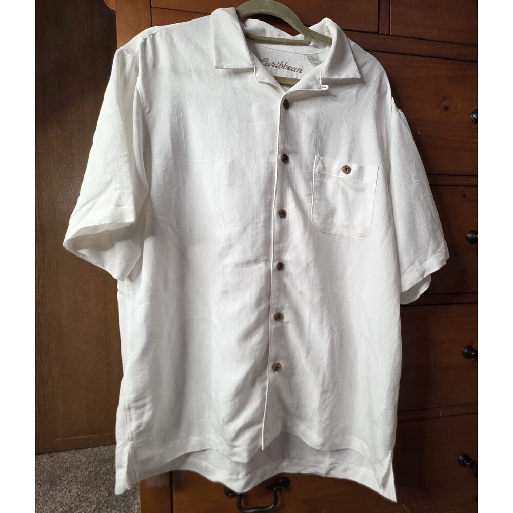 Carribean Button Down Shirt Size Large Off White Lightweight Island Travel